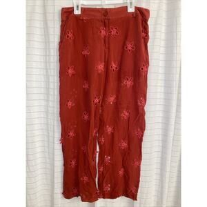 Kristina Ti 42 Silk Red Orange Sheer Pants Flower Cut Outs Spring Floral